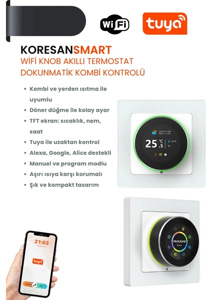 Tuya Wifi Knob Akıllı Termostat – Dokunmatik Kombi Kontrolü