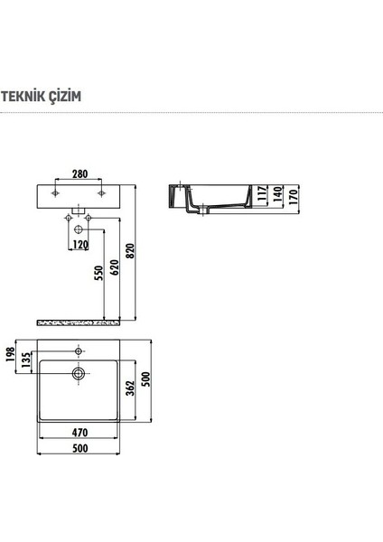 NX256 Set Üstü 50 x 50 Düz Kare Lavabo fiyatları