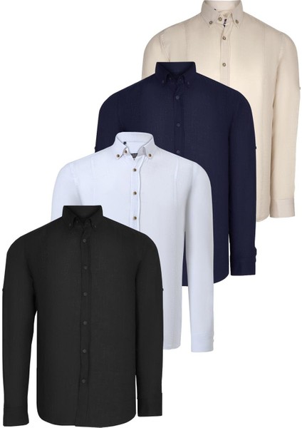 Dörtlü Set G721 Dewberry Erkek Gömlek-Siyah-Beyaz-Lacivert-Bej