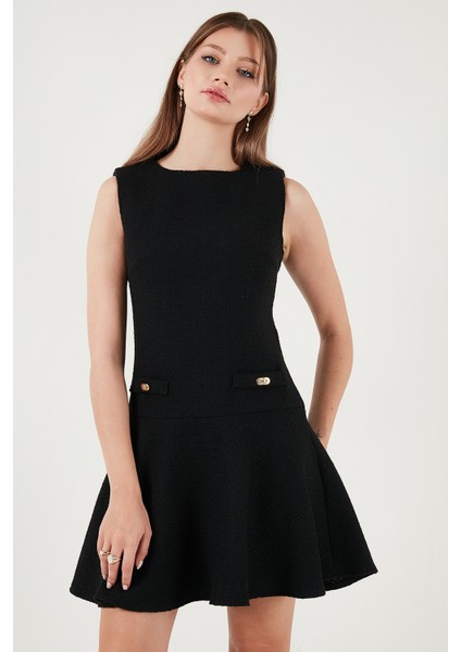 Pamuklu Regular Fit Bisiklet Yaka Düğme Detaylı A Kesim Mini Elbise Bayan Elbise 6525687