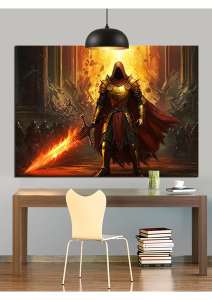 Kılıçlı Parlayan Zırhlı Adam Dekoratif Kanvas - Mdf Ahşap Tablo fiyatları