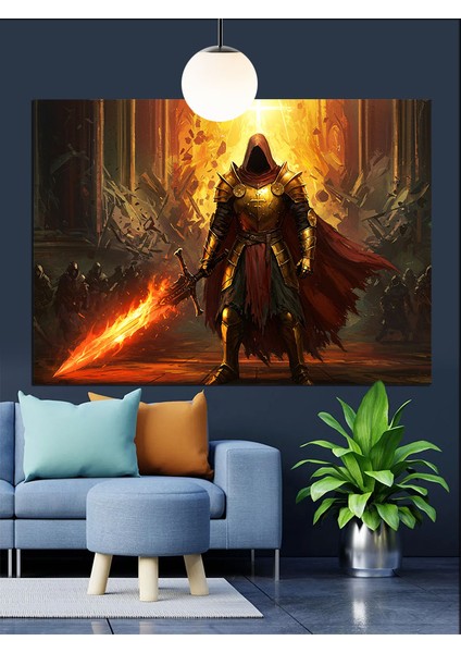 Kılıçlı Parlayan Zırhlı Adam Dekoratif Kanvas - Mdf Ahşap Tablo modelleri