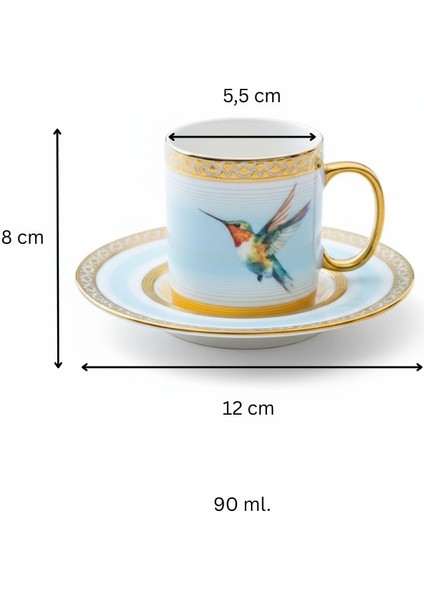 Stork Mavi Gold Renk Kuş Figürlü 6 Kişilik Porselen Kahve Fincan Takımı - 90 Ml. modelleri