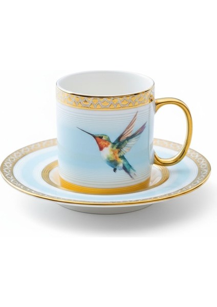 Stork Mavi Gold Renk Kuş Figürlü 6 Kişilik Porselen Kahve Fincan Takımı - 90 Ml. fırsatları