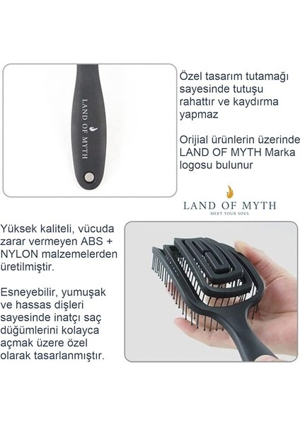 Of Myth LOM1271 Üç Boyutlu Esnek Saç Açma Fırçası Siyah ABS Malzemeden Üretilmiştir modelleri