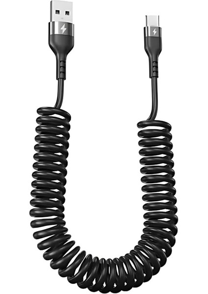 5A 66W Spiral USB To Type C Şarj ve Data Kablosu,1-1,5 Metre Kısayıp Uzayabilen Elastik Kablo