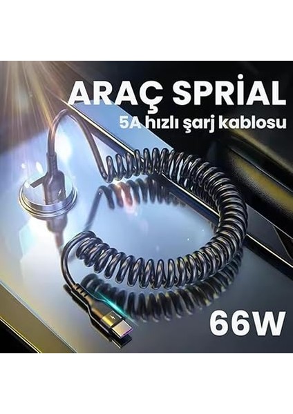 5A 66W Spiral USB To Type C Şarj ve Data Kablosu,1-1,5 Metre Kısayıp Uzayabilen Elastik Kablo fiyatları