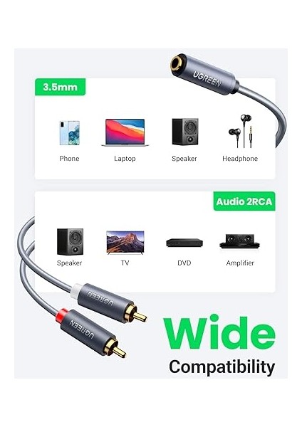 3.5 mm Jack Girişi Aux To 2 Rca Ses Aktarma Kablosu 1 Metre modelleri