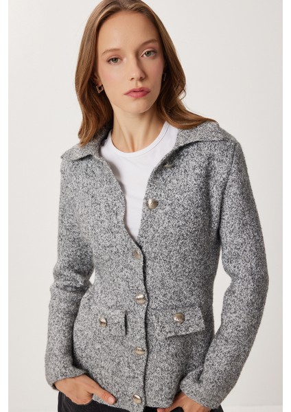 Polo Yaka Düğmeli Triko Hırka LKİ0045 Gri fiyatları