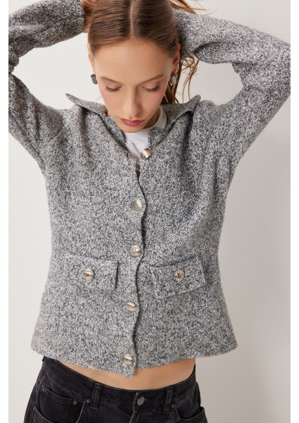 Polo Yaka Düğmeli Triko Hırka LKİ0045 Gri fırsatları