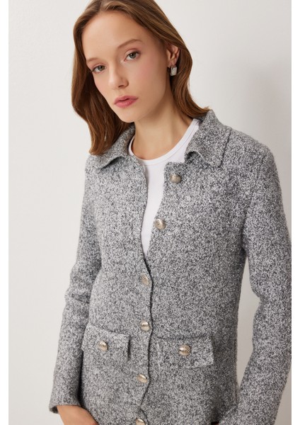 Polo Yaka Düğmeli Triko Hırka LKİ0045 Gri indirimleri