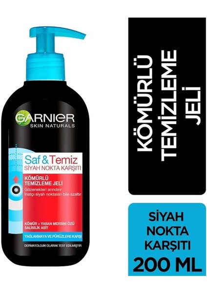 Skin Naturals Saf & Temiz Siyah Nokta Karşıtı Kömürlü Temizleme Jeli (200 Ml) indirimleri