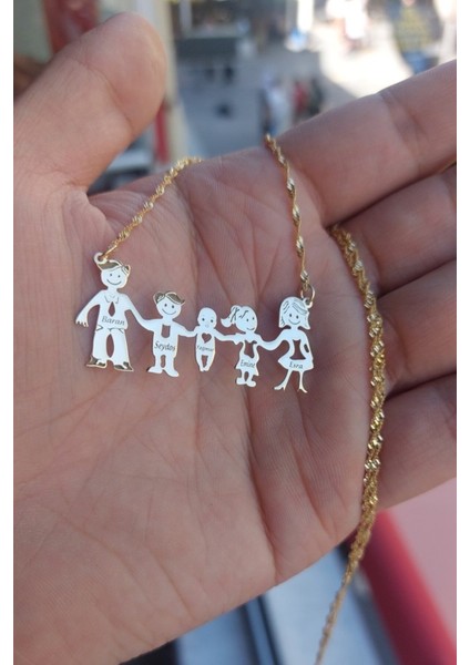 925 Ayar Gümüş 24 Ayar Altın Kaplama 5 Kişilik Aile Kolye