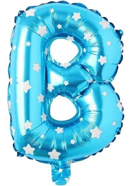 Vitrini B Harfi 16 Inç Mavi Yıldızlı Renk Folyo Balon 36 cm (Mavi)