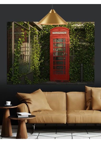 Yemyeşil Sarmaşık Kaplı Telefon Kulübesi Dekoratif Kanvas - Mdf Ahşap Tablo modelleri