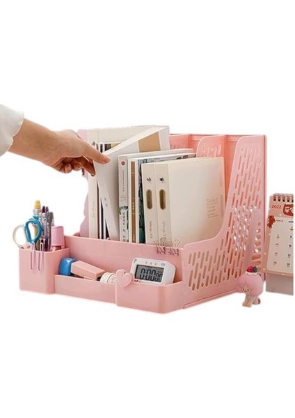 Mg 124 Pastel Mor 4 Bölmeli Modüler Tasarım Organizer Kalemlikli Magazinlik Klasör Arşiv Kutusu Demonte modelleri