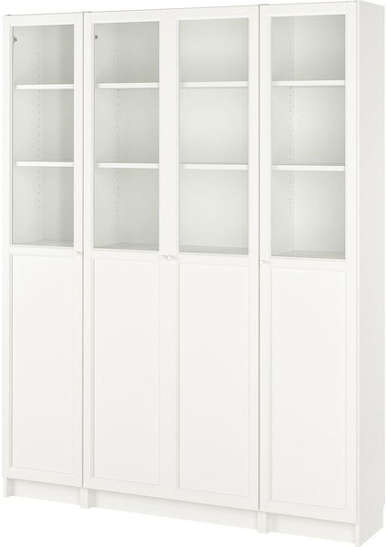 Cam/panel kapaklı kitaplık, beyaz, 160x202 cm, 4 kapaklı