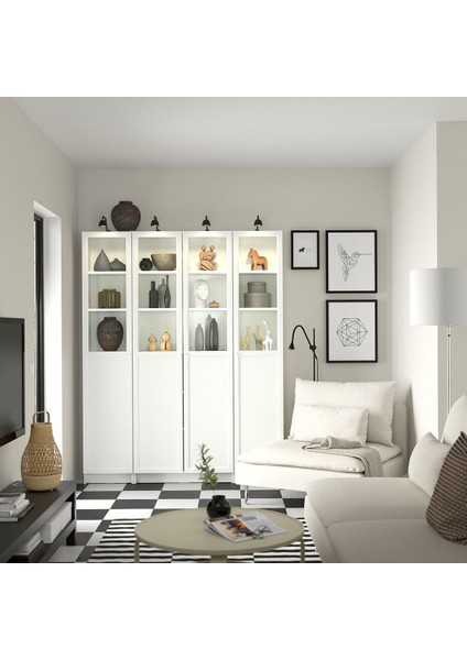 Cam/panel kapaklı kitaplık, beyaz, 160x202 cm, 4 kapaklı modelleri