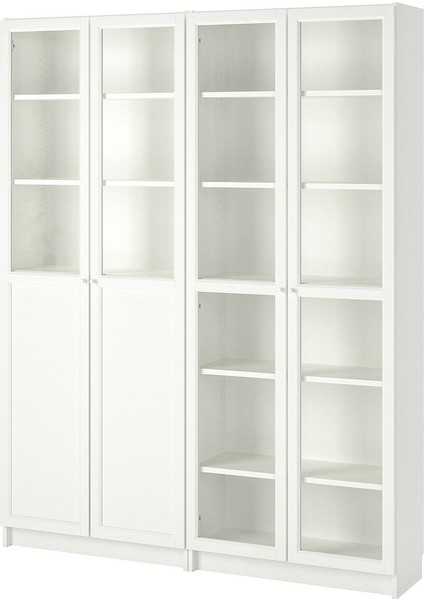 Cam kapaklı kitaplık, beyaz, 160x30x202 cm, 4 kapaklı
