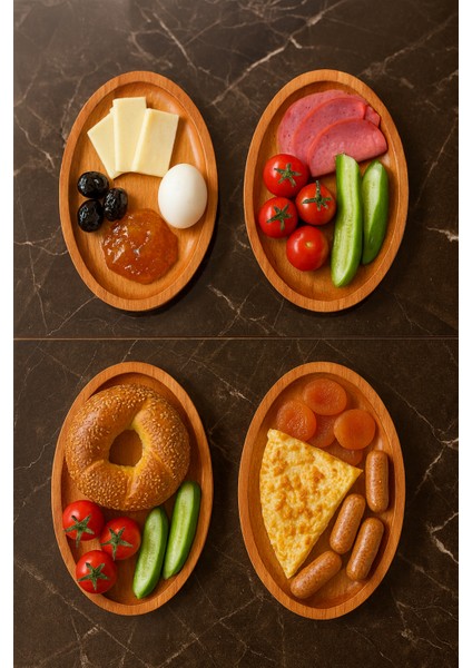 Soka Ahşap 4 Parça Kahvaltı Takımı, Kahvaltılık, Sunumluk (1.sınıf Kalite Kayın Ağacı )