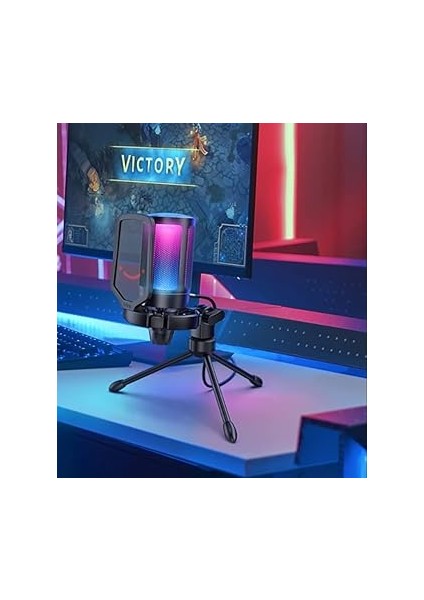 Ampligame A6V Yayıncı - Oyuncu - Gamer - Podcast - Youtuber Rgb USB Mikrofon (Mavi) modelleri