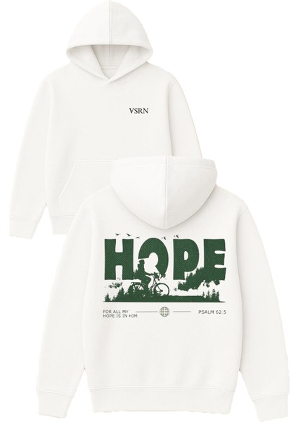 Hope Bisiklet Tasarım Baskılı Oversize Beyaz Kapüşonlu Sweatshirt