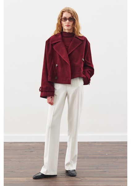 Süet Trenç Ceket Bordo