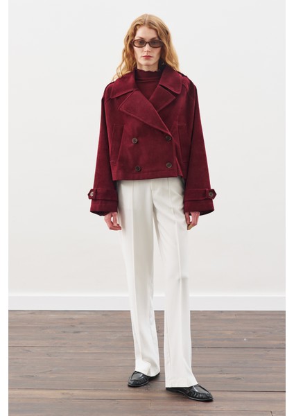 Süet Trenç Ceket Bordo modelleri