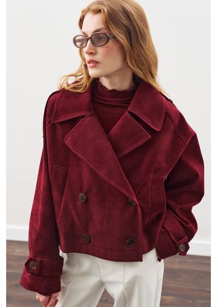Süet Trenç Ceket Bordo fırsatları