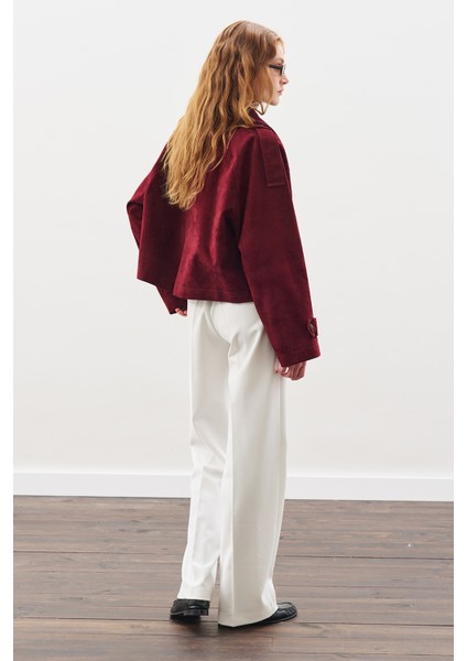 Süet Trenç Ceket Bordo