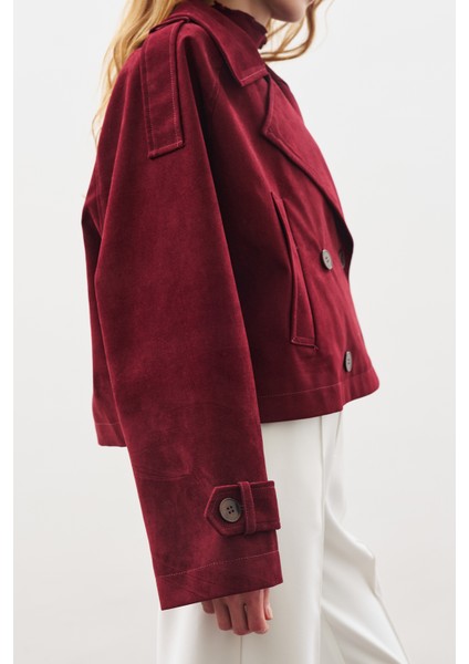 Süet Trenç Ceket Bordo