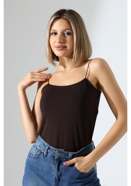 Lastik Ip Askılı Atlet 21563 Kahve