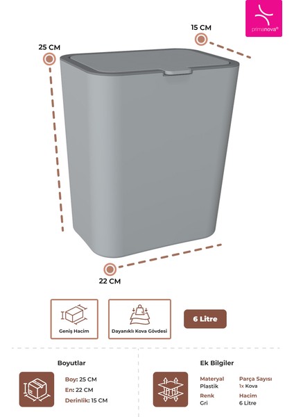 Flip Çöp Kovası 6 Litre Gri fiyatları