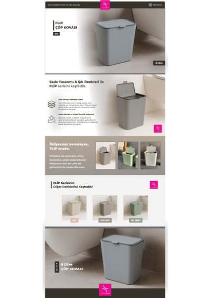 Flip Çöp Kovası 6 Litre Gri indirimleri