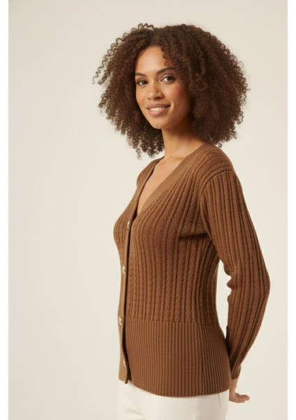 Kadın Saç Örgü Hırka Kahve 25237