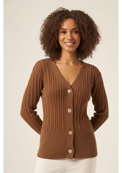 Kadın Saç Örgü Hırka Kahve 25237 modelleri