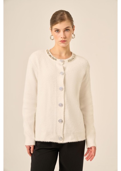 Kadın Taş Detaylı Hırka Ekru 25060 fiyatları