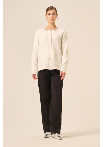 Kadın Taş Detaylı Hırka Ekru 25060 indirimleri