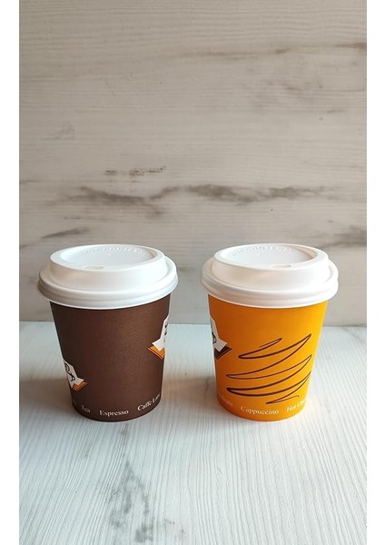 8 Oz Kapaklı Karton Bardak 100 Adet Bardak+ 100 Adet Kapak modelleri