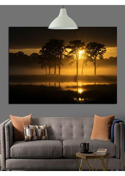 Gece Ağaç Aydınlatma Manzara Dekoratif Kanvas - Mdf Ahşap Tablo modelleri