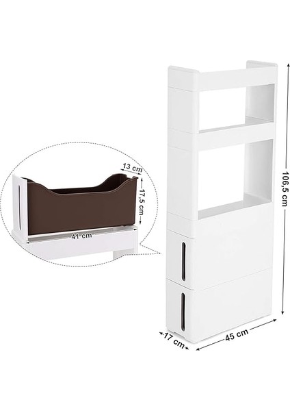 Mutfak Banyo ve Kiler Için Dar 3 Raflı 2 Çekmeceli Girintili Dolap, Mutfak Banyo ve Mahzen 17CM Geniş Beyaz KFR06WT modelleri