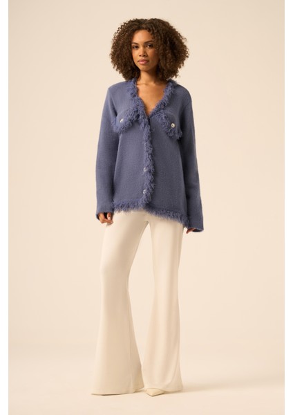 Püskül Detaylı Hırka Indigo 25198