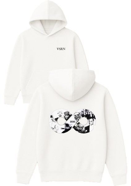 1938 Sonsuzluk Tasarım Baskılı Oversize Beyaz Kapüşonlu Sweatshirt