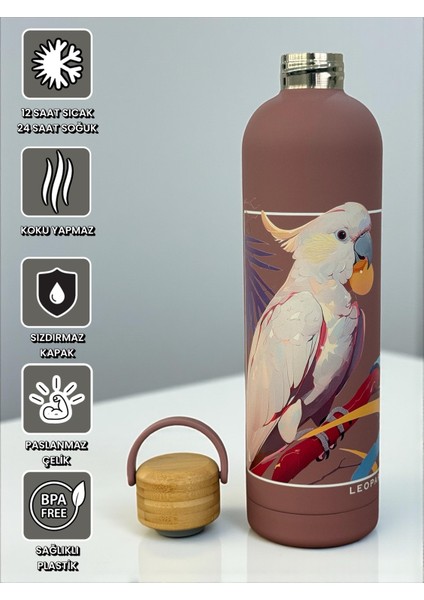 Bambu Kapaklı Pembe Renk Papağan Figürlü 1000 ml Paslanmaz Çelik Termos fiyatları