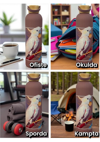 Bambu Kapaklı Pembe Renk Papağan Figürlü 1000 ml Paslanmaz Çelik Termos modelleri