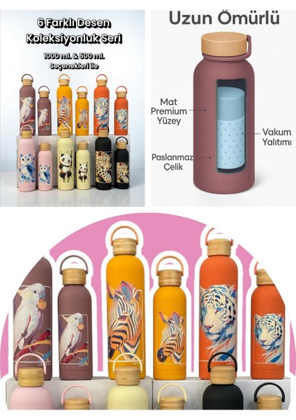 Bambu Kapaklı Pembe Renk Papağan Figürlü 1000 ml Paslanmaz Çelik Termos fırsatları