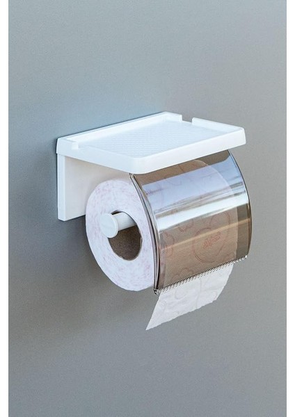 Home Yapışkanlı Kapaklı Tuvalet Kağıdı Askısı Banyo Tuvalet Kağıtlığı Aparatı Peçetelik Organizer Plastik, Beyaz