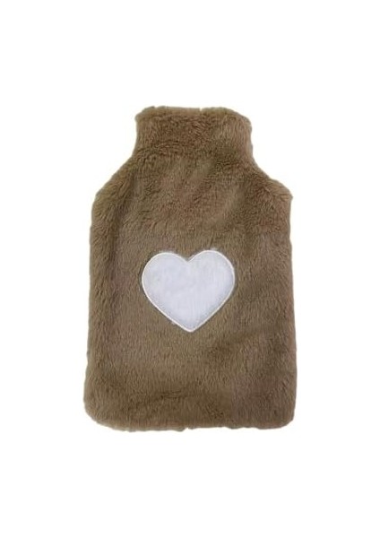 Sıcak Su Torbası Peluş Kalpli,bej Termofor 27X17CM 1 Litre