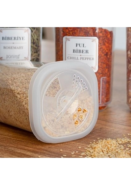 1060 12'li Döner Kapaklı Etiketli Baharatlık Seti - Şeffaf Kilitlenebilir Kapaklı 350 cc modelleri