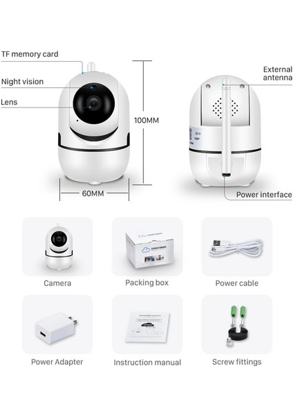 Ev Güvenlik 1080P Kablosuz Akıllı Kamera Bebek Monitör Hareket Algılama Sesli Alarm Ses Dinleme Gece Görüş Tf Kart Bulut Depolama Bebek Kamerası ( Lisinya )